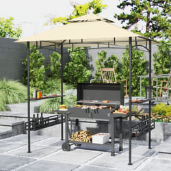Outsunny 8' x 5' Grill Gazebo Canopy with 2 Side Shelves, Hook, Beige