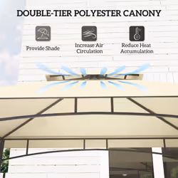Outsunny 8' x 5' Grill Gazebo Canopy with 2 Side Shelves, Hook, Beige