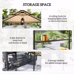 Outsunny 8' x 5' Grill Gazebo Canopy with 2 Side Shelves, Hook, Beige