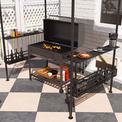 Outsunny 8' x 5' Grill Gazebo Canopy with 2 Side Shelves, Hook, Beige - Additional view 5