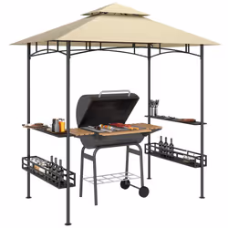 Outsunny 8' x 5' Grill Gazebo Canopy with 2 Side Shelves, Hook, Beige - Additional view 8