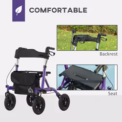 HOMCOM Rollator Walker with Seat, Backrest, Bag, All-terrain Wheels