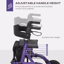 HOMCOM Rollator Walker with Seat, Backrest, Bag, All-terrain Wheels - Additional view 4