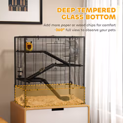 PawHut 4-Tier Hamster Cage w/ Deep Tempered Glass Bottom, 78.5 x 48.5 x 80cm