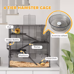 PawHut 4-Tier Hamster Cage w/ Deep Tempered Glass Bottom, 78.5 x 48.5 x 80cm