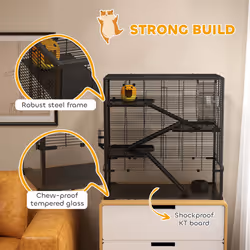 PawHut 4-Tier Hamster Cage w/ Deep Tempered Glass Bottom, 78.5 x 48.5 x 80cm - Additional view 5