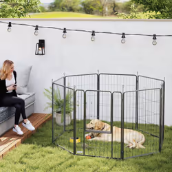 PawHut 8 Panels Heavy Duty Dog Playpen with Door Indoor Outdoor, 100cm High