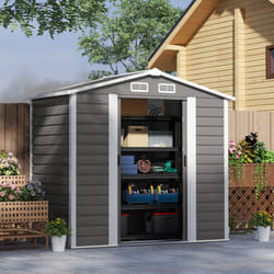 Outsunny 7 x 4ft Upgraded Metal Shed with Lock, Easy to Assemble, Light Grey