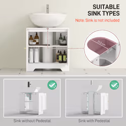 HOMCOM Modern Under Sink Cabinet for Basin without or with Pedestal, White - Additional view 3
