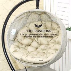 Outsunny Hanging Egg Chair Outdoor Indoor Swing Chair, Folding Basket, Khaki