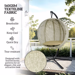 Outsunny Hanging Egg Chair Outdoor Indoor Swing Chair, Folding Basket, Khaki