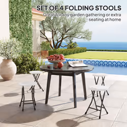 Outsunny Folding Stool Set of 4, Decorative Garden Stool Set, White