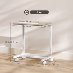HOMCOM C-Shaped Sofa Side Table, Height Adjustable Overbed Table, Oak