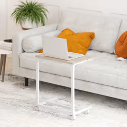HOMCOM C-Shaped Sofa Side Table, Height Adjustable Overbed Table, Oak - Additional view 6