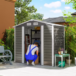 Outsunny 7 x 4ft Upgraded Metal Shed with Lock, Easy to Assemble, Dark Grey