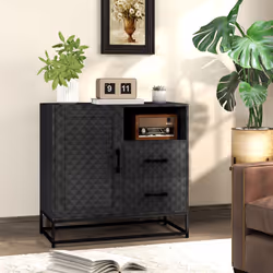 HOMCOM Cupboard with Adjustable Shelf, Open Compartment, 2 Drawers, Black