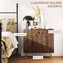 HOMCOM Sideboard Storage Cabinet with Luxurious Steel Lines Steel Legs Brown