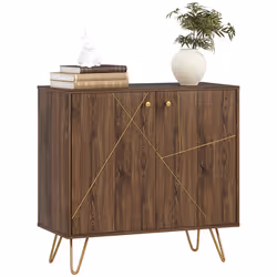 HOMCOM Sideboard Storage Cabinet with Luxurious Steel Lines Steel Legs Brown - Additional view 8