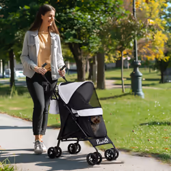 PawHut Lightweight Foldable Dog Stroller for Mini Dogs, Light Grey