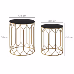 Outsunny Nesting Tables Set of 2, Marble Effect Side Tables, Black