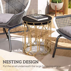 Outsunny Nesting Tables Set of 2, Marble Effect Side Tables, Black