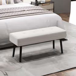 HOMCOM End of Bed Bench with Thick Padding for Entryway, Cream White