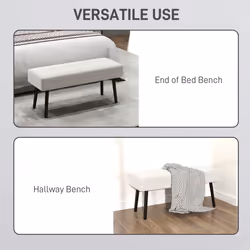 HOMCOM End of Bed Bench with Thick Padding for Entryway, Cream White - Additional view 4
