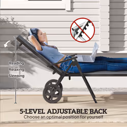Outsunny Folding Sun Lounger w/ Wheels, 5-Position Adjustable Lounge, Grey