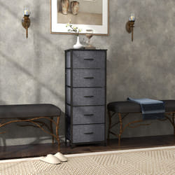 HOMCOM 5 Drawer Fabric Chest of Drawers w/ Wooden Top for Hallway - Black