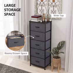HOMCOM 5 Drawer Fabric Chest of Drawers w/ Wooden Top for Hallway - Black