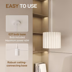 HOMCOM Linen Pendant Light, E27 Lampshade for Living Room, Bedroom, White