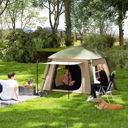 Outsunny Inflatable Camping Tent, Easy Setup 2 Man Tent - Brown