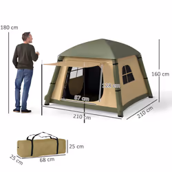 Outsunny Inflatable Camping Tent, Easy Setup 2 Man Tent - Brown