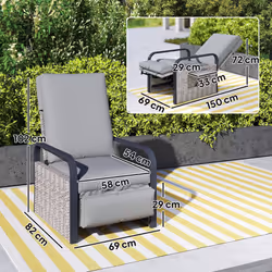 Outsunny Rattan Garden Recliner Chair Sun Lounger w/ Side Tray - Grey