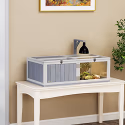 PawHut Wooden Tortoise House with Lamp Holder, Clear Windows