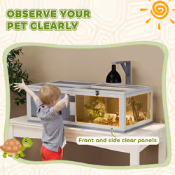 PawHut Wooden Tortoise House with Lamp Holder, Clear Windows - Additional view 4