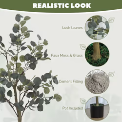 HOMCOM 2 Pack Artificial Plants, Faux Silk Eucalyptus Trees, 120cm