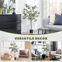 HOMCOM 2 Pack Artificial Plants, Faux Silk Eucalyptus Trees, 120cm - Additional view 8