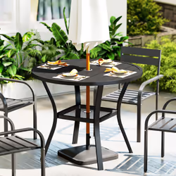 Outsunny 90 cm Garden Dining Table, Round Garden Table with Parasol Hole