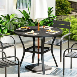 Outsunny 90 cm Garden Dining Table, Round Garden Table with Parasol Hole