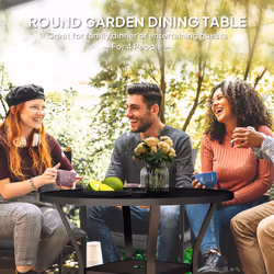 Outsunny 90 cm Garden Dining Table, Round Garden Table with Parasol Hole