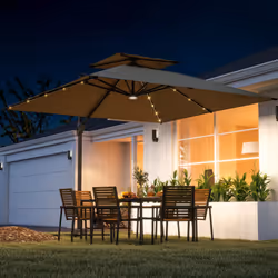 Outsunny 3.5m Aluminium Cantilever Parasol w/ LED Lights Crank Tilt UV50+ Khaki