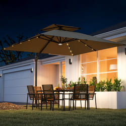 Outsunny 3.5m Aluminium Cantilever Parasol w/ LED Lights Crank Tilt UV50+ Khaki