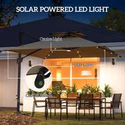 Outsunny 3.5m Aluminium Cantilever Parasol w/ LED Lights Crank Tilt UV50+ Khaki