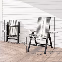 Outsunny Rattan Folding Chair w/ 5-Position Adjustable Backrest - Grey