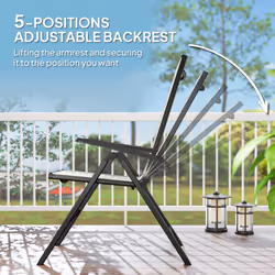 Outsunny Rattan Folding Chair w/ 5-Position Adjustable Backrest - Grey