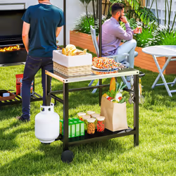 Outsunny Outdoor BBQ Table with Shelf, Outdoor Kitchen, Charcoal Grey