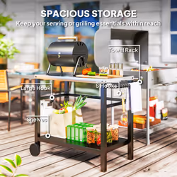 Outsunny Outdoor BBQ Table with Shelf, Outdoor Kitchen, Charcoal Grey - Additional view 4