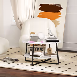 HOMCOM Round Coffee Table with Storage Shelf and Marble Effect Top, White - Additional view 4