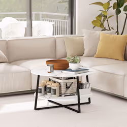 HOMCOM Round Coffee Table with Storage Shelf and Marble Effect Top, White - Additional view 5